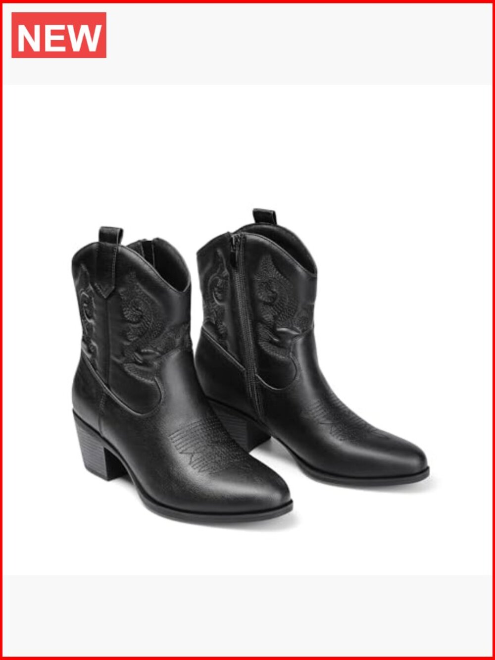 Women's Western Cowboy Cowgirl Embroidered Ankle Boots Low Chunky Heel Round - Picture 6 of 7